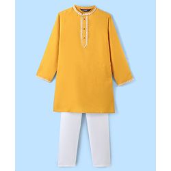 Pine Kids Full Sleeves Embroidered Kurta & Pajama Set - Yellow