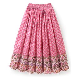 Pine Kids Cotton Floral Printed Half Sleeves Tiered Lehenga Choli Set- Pink
