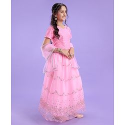 Pine Kids Half Sleeves Lehenga And Choli Set With Sequine Detailing - Light Pink