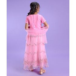 Pine Kids Half Sleeves Lehenga And Choli Set With Sequine Detailing - Light Pink
