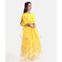 Pine Kids Embroidered Adjustable Sleeves Lehanga Choli Set with Dupatta - Yellow