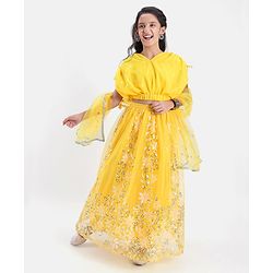 Pine Kids Embroidered Adjustable Sleeves Lehanga Choli Set with Dupatta - Yellow
