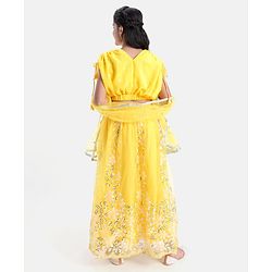 Pine Kids Embroidered Adjustable Sleeves Lehanga Choli Set with Dupatta - Yellow