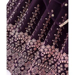 Pine Kids Embroidered Half Sleeves Choli with Lehenga & Dupatta Set - Wine