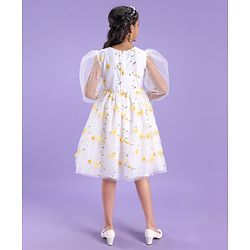 Pine Kids Full Sleeves Floral Embellished Party Wear Dress- White