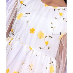 Pine Kids Full Sleeves Floral Embellished Party Wear Dress- White