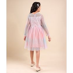 Pine Kids Full Sleeves Frock With Net & Sequine Detailing - Peach
