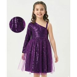 Pine Kids Sleeveless Sequined Party Wear Dress - Purple