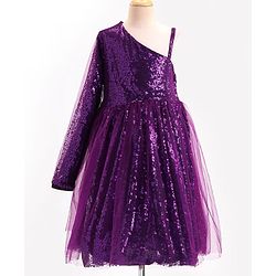 Pine Kids Sleeveless Sequined Party Wear Dress - Purple