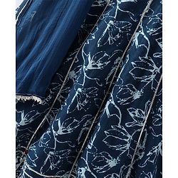 Pine Kids Cotton Three Fourth Sleeves Embroidered Kurti & Salwar Set with Dupatta - Navy