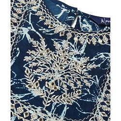 Pine Kids Cotton Three Fourth Sleeves Embroidered Kurti & Salwar Set with Dupatta - Navy