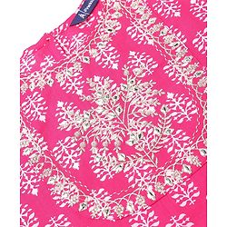 Pine Kids 100% Cotton Woven Three Fourth Sleeves Kurti & Salwar Set with Dupatta Floral Embroidery & Print - Pink