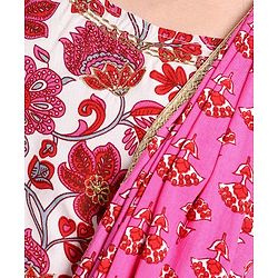 Pine Kids Cotton Sleeveless Choli & Alol Lehenga Set with Shrugi Floral Print - Pink