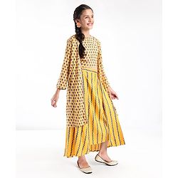 Pine Kids 100% Cotton Woven Three Forth Sleeves Floral Printed Choli Lehenga  Set- Mustard