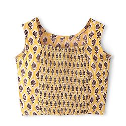 Pine Kids 100% Cotton Woven Three Forth Sleeves Floral Printed Choli Lehenga  Set- Mustard