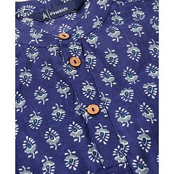 Pine Kids 100% Cotton Full Sleeves All Over Floral Printed Kurta Pyjama Set - Navy Blue
