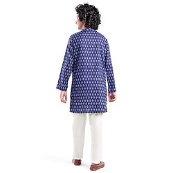 Pine Kids 100% Cotton Full Sleeves All Over Floral Printed Kurta Pyjama Set - Navy Blue
