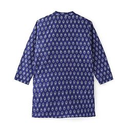 Pine Kids 100% Cotton Full Sleeves All Over Floral Printed Kurta Pyjama Set - Navy Blue