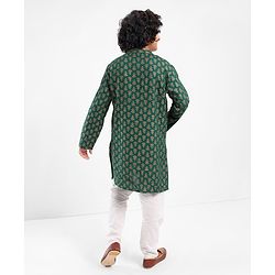 Pine Kids 100 % Cotton Woven Full Sleeves Foil Printed    Kurta & Pajama Set - Green