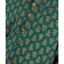 Pine Kids 100 % Cotton Woven Full Sleeves Foil Printed    Kurta & Pajama Set - Green