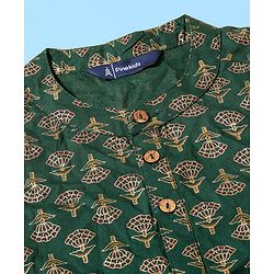 Pine Kids 100 % Cotton Woven Full Sleeves Foil Printed    Kurta & Pajama Set - Green