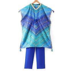 Pine Kids Woven Top Palzzo & Kaftan Set All Over Print - Blue