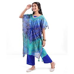 Pine Kids Woven Top Palzzo & Kaftan Set All Over Print - Blue