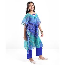Pine Kids Woven Top Palzzo & Kaftan Set All Over Print - Blue