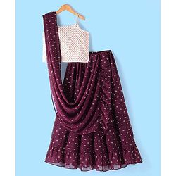 Pine Kids Sleeveless Brocade Tiered Choli Lehanga  Set - Plum