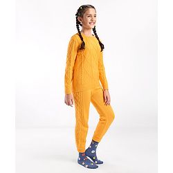 Pine Kids Full Sleeves Sweater Set With Cable Knit - Mustard Yellow