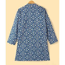Pine Kids 100% Cotton Woven Full Sleeves Kurta & Pyjama Set Floral Print - Navy Blue
