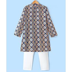 Pine Kids 100% Cotton Woven Full Sleeves Kurta & Pyjama Set Floral Print - Blue