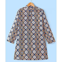 Pine Kids 100% Cotton Woven Full Sleeves Kurta & Pyjama Set Floral Print - Blue