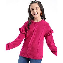 Pine Kids Full Sleeves Ruffle Detailing Sweater - Fuchsia