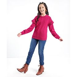 Pine Kids Full Sleeves Ruffle Detailing Sweater - Fuchsia