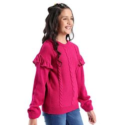 Pine Kids Full Sleeves Ruffle Detailing Sweater - Fuchsia