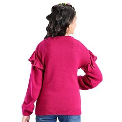 Pine Kids Full Sleeves Ruffle Detailing Sweater - Fuchsia