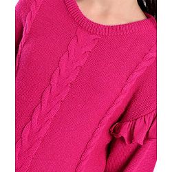 Pine Kids Full Sleeves Ruffle Detailing Sweater - Fuchsia