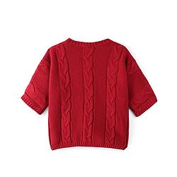 Pine Kids Knit Three Fourth Sleeves Sweater With Cable Knit Design - Deep Red
