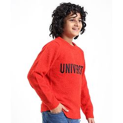 Pine Kids Knit Full Sleeves University Embroidered Sweater - Red