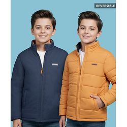 Pine Kids Full Sleeves Reversible Medium Winter Jacket - Mustard And Navy