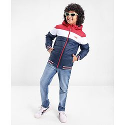 Pine Kids Full Sleeves Medium Winter Hooded Jacket Solid Colour Block Design - Navy Blue