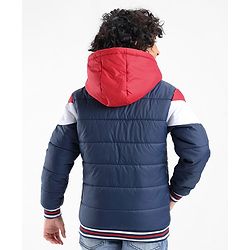 Pine Kids Full Sleeves Medium Winter Hooded Jacket Solid Colour Block Design - Navy Blue