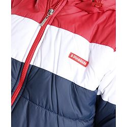 Pine Kids Full Sleeves Medium Winter Hooded Jacket Solid Colour Block Design - Navy Blue
