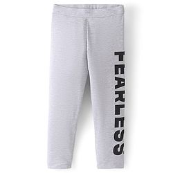 Pine Kids Cotton Stretchable Solid Full Length Leggings Text Printed - Grey