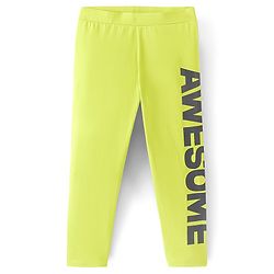 Pine Kids Cotton Stretchable Solid Full Length Leggings Text Printed - Lime Green