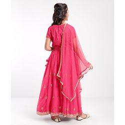 Pine Kids All Over Embroidered Half  Sleeves Choli Lehenga  Set With Dupatta - Pink