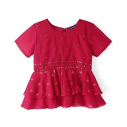 Pine Kids Half Sleeves Floral Embroidered Choli Lehenga Set With Dupatta- Pink