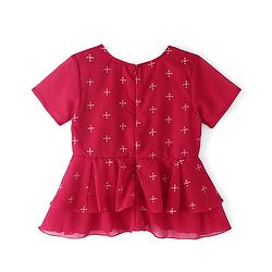 Pine Kids Half Sleeves Floral Embroidered Choli Lehenga Set With Dupatta- Pink