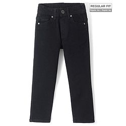 Pine Kids Cotton Rich Full Length Stretchable Denim with Adjustable waist band - Black